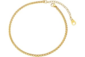 FOCALOOK Stainless Steel Anklet for Women Men Cuban/Figar/Wheat/Twist Rope/Mariner Chain Anklets Summer Beach Barefoot Jewellery(With Gift Box)