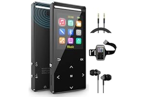 MUSRUN Reproductor MP3 Bluetooth 32GB con Brazalete Deportivo,Line-in Rip Music,FM Radio,HiFi,reproducción aleatoria,Apagado temporizadocarcasa de Metal Mate.