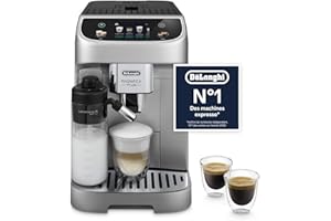 DE'LONGHI De’Longhi Magnifica Plus - Perfetto Machine à Café Automatique avec LatteCrema Mousseur à Lait Automatique, 18 Boissons en une Seule Touche, Écran Touch Couleurs, Argent et Noir (ECAM322.70.SB)
