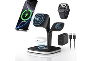 3 in 1 Ladestation für Apple Watch und iPhone mit Magsafe Ladegerät Magnetisch für iPhone 17 Air 16 15 14 13 12 Series, Apple Watch 11 10 9 8 7 6 5 4 3 2 SE Ultra, AirPods Pro/4/3/2(Mit 20W Netzteil)