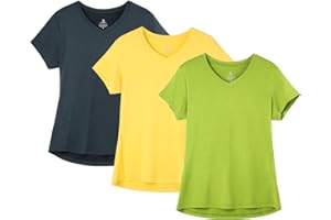 icyzone Women's Workout Running T-Shirt Yoga Fitness V-Neck Short-Sleeve Tops Sports Shirt, 3 Pack