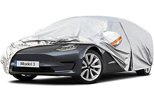 Kayme Bâche Voiture Étanche Respirante Compatible avec 2017-2023 Tesla Model 3, 6 Couches Housse de Protection Voiture Extérieur, Contre Pluie Soleil Poussière avec Zip et Doublure en Coton.