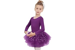 Arshiner Girls Ballet Dress Cotton with 4-Layer Sequins Tutu Skirts Long Sleeve Ballet Leotard for Girls Ballerina Costume Toddler Balletoutfit Kids Gymnastics Dance, Age 2–10 Years