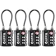 ANVIL TSA Approved Cable Luggage Locks 3 Digit Combination Padlock with Zinc Alloy Steel Cable Lock Ideal for Travel Suitcase, Backpack, Lockers,Case,Toolbox (Black 4 Pack)