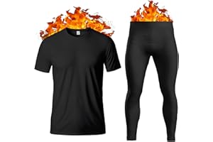 THREAD LINENS Męska bielizna termiczna zestaw warstwa bazowa - koszulka z krótkim rękawem / kamizelka/top i długie kalosze dla mężczyzn ultra miękka ciepła bielizna męska ocieplacz ciała rozmiar S-XXL