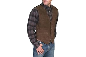 Caxndycing Gilet da uomo in pelle scamosciata, classico e intelligente, in pelle scamosciata, con bottoni automatici in pelle, da uomo, senza pretese, stile cowboy