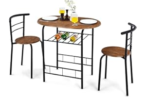 ‎COSTWAY COSTWAY Essgruppe 3-teilig, Esstisch mit 2 Stühlen, Küche Sitzgruppe mit Ablage, platzsparender Küchentisch, Balkontisch Holztisch für Wohnzimmer, Esszimmer, Balkon, Bar (Retro)