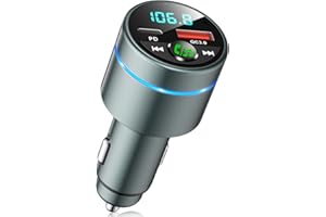 Transmisor FM Bluetooth Coche 5.3, Mohard Todo Metal PD 30W & QC3.0 18W Cargador Coche Rápido, Manos Libres Receptor Música Bluetooth Coche con Cancelación Ruido, con Anillo Luz & Música Alta Fidelida