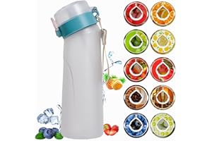 PUTEXTILE Bouteille d'eau d'air 2.0 avec 1 dosette de saveur, kit de démarrage de 650 ml sans BPA, capsules de saveur parfumées, tasse à sucre et à eau pour cadeau (gris mat + 1 capsule aléatoire)