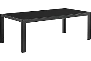 casa.pro] Outdoor Glass Coffee Table 100x50x35cm Garden Table Iron Frame Black