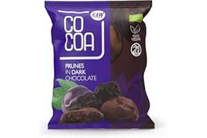 CO COA Śliwki w ciemnej czekoladzie BIO 70g – Gorzka czekolada z surowego kakao, bez białego cukru, wegańska, bezglutenowa, bez laktozy – ulubiony deser z gorzką czekoladą