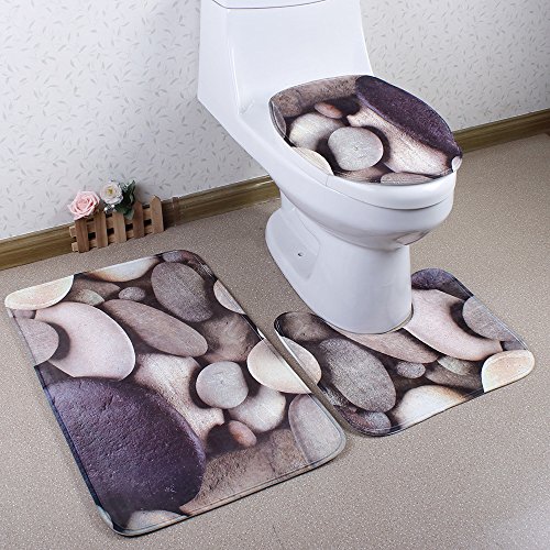 Richoose 3 Stück Toiletten-Abdeckung Set Bad WC Set Sitzbezug (Bad Teppich + Pedestal Teppich + Toilettensitzabdeckung), eine Vielzahl von Mustern optional