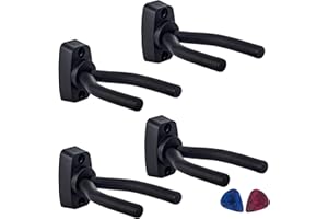 MOTRENT 4 Pack Guitar Wall Mount Hanger, Black Wall Mount Guitar Rack Hook Holder Stand Fits All Size Guitars, Bass, Mandolin, Banjo, Ukulele