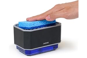 AIKE AK1061 Dozownik mydła do kuchni z gąbką, 2 w 1, dozownik detergentu ze stali nierdzewnej, 240 ml, dozownik mydła do mycia naczyń, czarny matowy