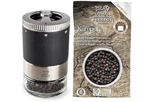 PEUGEOT - Moulin À Poivre Maestro 10cm - Kampot Poivre Noir Inclus - Fiole Interchangeable - Réglage U'Select - En Bois Labéllisé PEFC & Inox - Fabrication Française - Coloris Graphite
