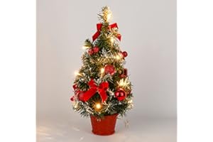 CRTEPST Mini LED Weihnachtsbaum Künstlich Klein Desktop Deko Tannenbaum mit LED Lichterkette Beleuchteter und Baumschmuck Weihnachtskugeln Künstliche Weihnachtsbäume Weihnachts 40CM
