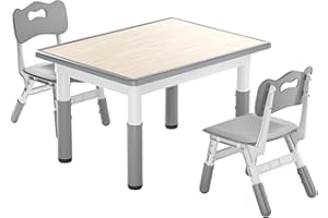 Froadp Tavolo per bambini con 2 sedie, in plastica, regolabile in altezza, per bambini, set di sedie multifunzionali, per ragazzi e ragazze dai 2 ai 10 anni, grigio