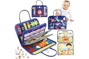 MINIBEAR Busy Board Educational Toy Montessori Toys for 1 2 3 4 Years Old Girls Boys Gifts Travel Toy Autism Sensory Toys Preschool Learning Activities Sensory Board for Fine Basic Dress Skills Toy