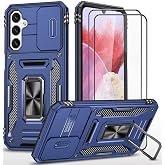 Case for Samsung Galaxy A05S Mobile Phone Case with Slide Camera Tempered Glass Screen Protector [Pack of 2] Protect Stand Silicone Armour Hard Case Shockproof Case Blue