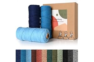 HanCheng 60 m x 3 mm Filo Macrame Colorato Sfumato Set di 3,Colorata Corda Macrame Kit con 3 Portachiavi—Sfumato Blu:Blu Scuro,Blu Lago,Blu Chiaro