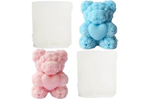 INHEMING 2Pcs Rose Bear Shape Candle Mold, Rose Bear Candle Mold for Epoxy Resin for Candles and Soaps, Chocolates