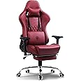 Dowinx Gaming Chair – Massage Cushion, Premium PU Leather, Ergonomic Design with Footrest, 360° Swivel, Adjustable Neck & Lumbar Pillow for Back Support, Home & Office Chair (Maroon 4D)