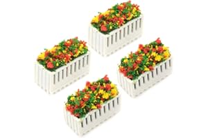Yesoa 4Pcs Flower Beds Plants Simulation Flower Beds Miniature Dollhouse Decoration Miniature Landscape Fairy Garden Decor Dollhouse Accessories