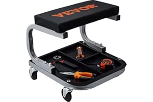 VEVOR Taburete de Taller móvil Carga de 113 kg Taburete para mecánico con Ruedas Lisas Asiento de Taller con Bandeja de Almacenamiento para Herramientas Estructura de Acero Estable para Garaje Coche