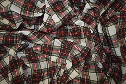 TARTAN PRINT ON WHITE STRETCH COTTON SINGLE JERSEY FABRIC T-SHIRT DRESS WEIGHT