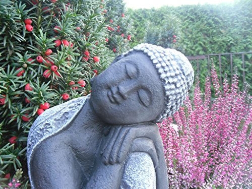 Steinfigur Buddha, Gartenfigur Steinguss Basaltgrau - 4