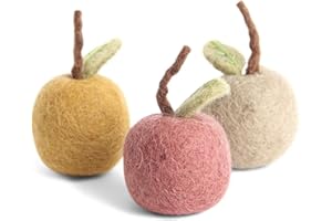 Én Gry & SIF Manzanas de fieltro, hechas a mano, comercio justo, decoración otoñal, 3 unidades en tonos pastel claros