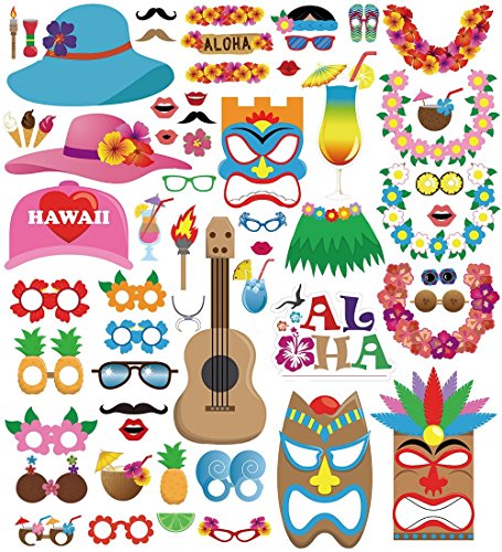 Veewon 60pcs Luau Hawaiisch Fotorequisiten Foto Booth Requisiten Tropische Sommer Festivals Strand Pool Party Hochzeit Geburtstag Dekorationen Lieferungen