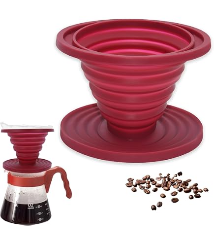 Porte Filtre à Café Pliable En Silicone – Inclut 40 Filtres Papier Forme V – Réutilisable, Parfait Voyage, Bureau, Maison