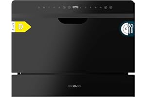 Cecotec Lavavajillas Compacto Semi Integrable 6 Cubiertos Bolero Aguazero 2500 S-BI Black Glass. 1380W, Acabado Cristal negro, Bajo Consumo, 5 Programas, Panel Táctil, Comienzo Diferido