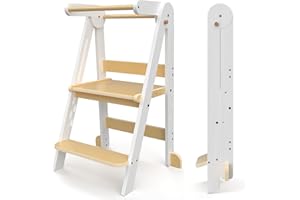 Yornoli Foldable Wooden Step Stool for Kids Folding Learning Child Steps Stool, White