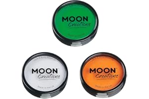 Moon Creations Maquillaje facial y corporal profesional | Juego de maquillaje de color verde brillante blanco naranja brillante | 36 g | Macetas de pintura de color profesional para pintura facial |