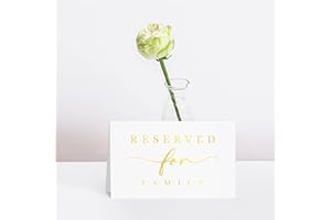 GETHELUD 20 PCS Reserved Signs, Gold Foil Tented Table Place Cards for Wedding Reception, Engagement Party, Rehearsal Dinner, Anniversary Party or Any Events (6” x 4”)