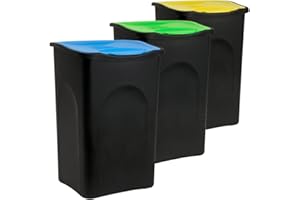 Deuba 3X 50 L Mülleimer mit Klappdeckel Abfalleimer Set Farbliche Deckel Mülltrennsystem Papierkorb Plastikmüll Restmüll