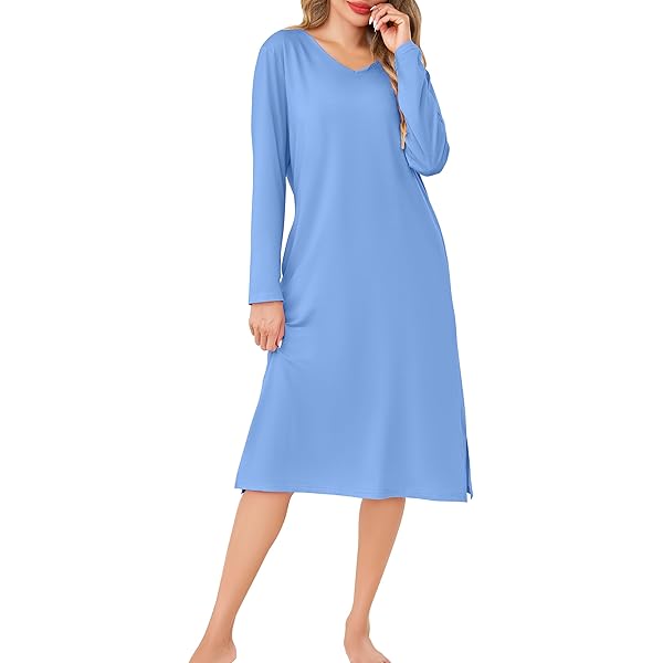 WiWi Camicie da notte da donna in bambù morbida a maniche lunghe camicia da notte da donna camicie da notte taglie forti camicie da notte indumenti da notte S-4X, Grigio mlange, 3XL