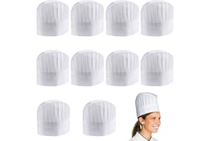 Ksvaye 10 Stück Kochmütze Einweg Kochhut Chefkoch Mütze Erwachsene Unisex Bäckermütze Kochhaube für Herren Damen Küche Hotel Backen Restaurant Kochen (Weiß)