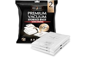 GENIE SPACE Premium Vacuum Storage Bags for Clothes, Bedding and Travel, Maxi Size 110x90cm, Airtight, Reusable and Odour-Proof Space Saver Bags with Double Seal, 2 Pack