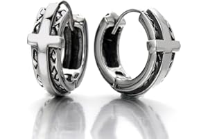 COOLSTEELANDBEYOND Para vintage Huggie kolczyki obręcze na zawiasach ze stali nierdzewnej z krzyżem uniseks mężczyźni kobiety