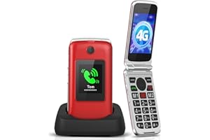 Tosaju 4G Seniorenhandy ohne Vertrag Klapphandy Einfach Großtasten Handy für Senioren mit Ladestation Notruftaste Dual-SIM Frei 1200 mAh Akku Lange Standby-Zeit 2,8 und 1,77 Zoll Dual Farbdisplay Rot