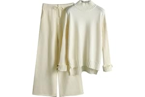 XTBFOOJ Completi da Donna In 2 Pezzi Lavorati a Maglia Top A Maniche Lunghe con Spacco con Bottoni a Metà Autunno Larghi Lavorati a Maglia per Il Tempo Libero Polsino Elastico Set con Pantaloni