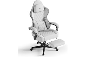 Huracan Silla Gaming, Silla Gamer 150 kg de Capacidad de Carga con masajeador, Silla de Juegos ergonómica, con cojín reposacabezas y Soporte Lumbar, reposapiés, Gaming Chair algodón y Lino, Blanco
