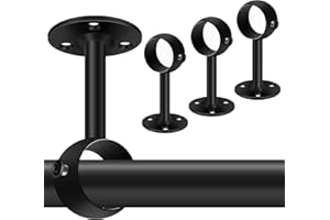 Suimlmta Ceiling Curtain Pole Brackets, 4 Pack Heavy Duty Curtain Rod Holders for Wall, Black Ceiling Curtain Pole Hooks Hangers Metal Curtain Rail Support Bracket for 28-32mm Drapery Closet Rod
