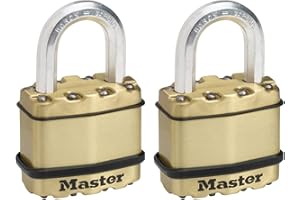 MASTER LOCK Pack of 2 High Security Padlocks, Security Level 8/10, Keyed, Outdoor, Laminated Steel / Brass Finish, Weatherproof, Standard Shackle