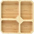 Square Portion Control Plate (4-Section) - My Plate Healthy Diet Ratio Control or Weight Loss Aid Plate - Bamboo Lunch Plate or Healthy Eating Plate