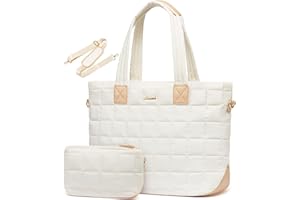 LOVEVOOK Laptop Handtasche Damen Groß，Puffer Laptoptasche 15,6 Zoll，Arbeitstasche Shopper Tasche Schulhandtasche Aktentasche Bürotasche Tote Bag Lehrertasche Umhängetasche Uni Tasche für，Beige