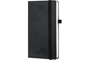 POPRUN 2024-2025 Academic Pocket Diary Week to View Slim (16.5x9 cm) 17 Months (Aug'24 - Dec'25) Small PU Leather Cover Diary, 24/25 Mid Year Weekly Planner (Black)